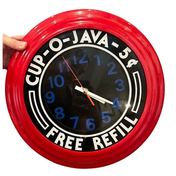Vintage 1988 Cup-O-Java Light Up Wall Clock 13" Art Deco Retro Diner Seinfeld - Picture 2 of 13